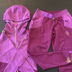 La Sportiva Women's Aim Hoodie and Depot Pants Climbing Set - Size S - Plum